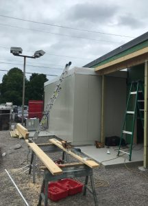 New freezer showing out side of building