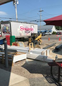 Stewart's cooler truck parked in the lot with a ramp