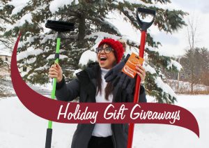 holiday gift giveaways with girl and shovel