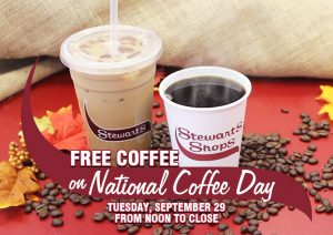 free coffee on national coffee day tuesday, sep 29 from noon to close