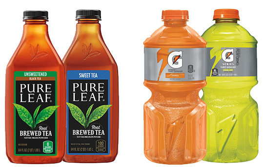 Pure leaf tea and Gatorade 64 oz bottles